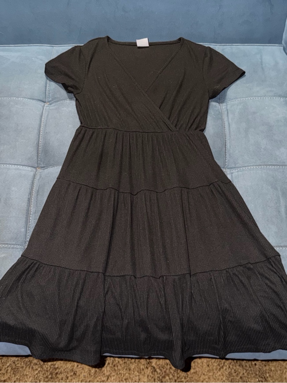 No Boundaries Black Short-Sleeve Tiered Wrap Mini Dress